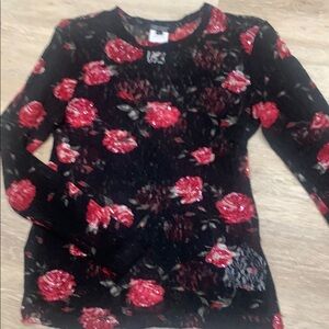 Karen Kane Black and Red Floral Lace Top